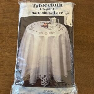 NEW Vintage Battenburg Lace Round Tablecloth 66" White 100% Cotton Elegant Table